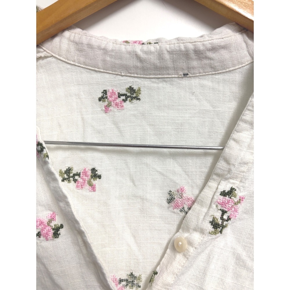 Unbranded Off-White Button-Down Shirt with Pink Floral Print Embroidery - Picture 5 of 5